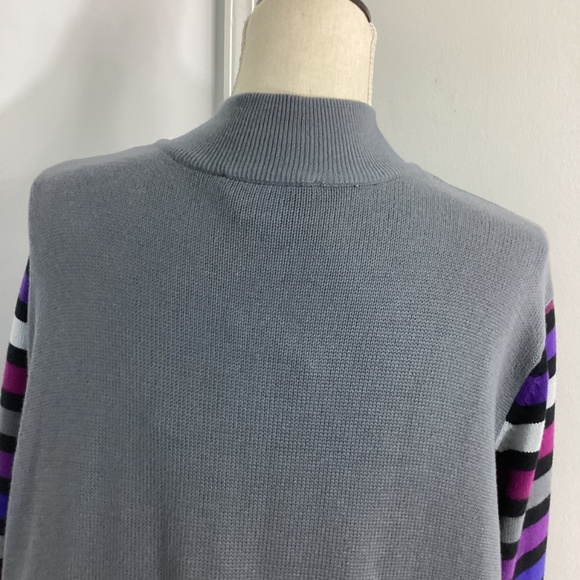 NWT BOB MACKIE WEARABLE ART PLUS 2X KNIT GRAY LONG CARDIGAN STRIPED SLEEVES - Picture 9 of 14